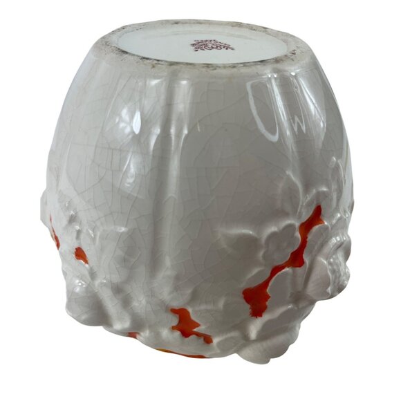 Moriyama Mori Machi Ceramic Vase White/Orange Raised Flowers - Picture 7 of 13